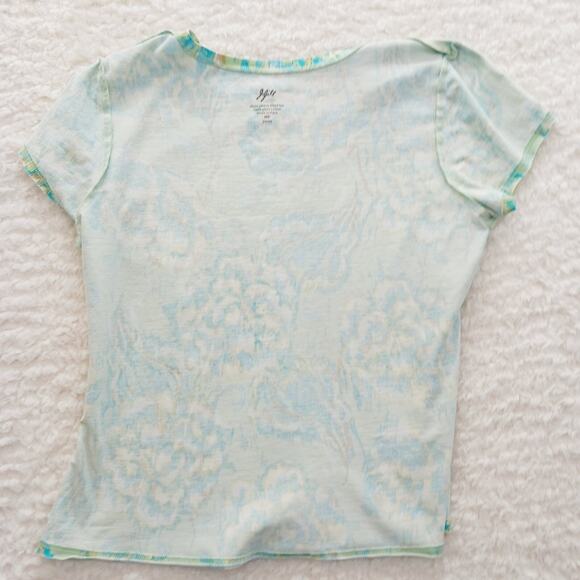 T-Shirt J Jill Size PM Fitted Pina Cotton Abstract Floral Boho Bloomcore Office - Picture 10 of 12